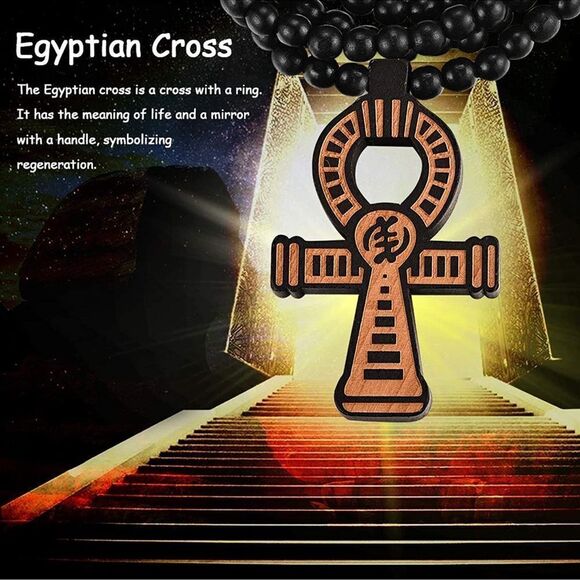 FaithHeart Egpytian Jewelry Eye of Horus Necklace, Wooden Beaded Sweater Chain V - Picture 5 of 5